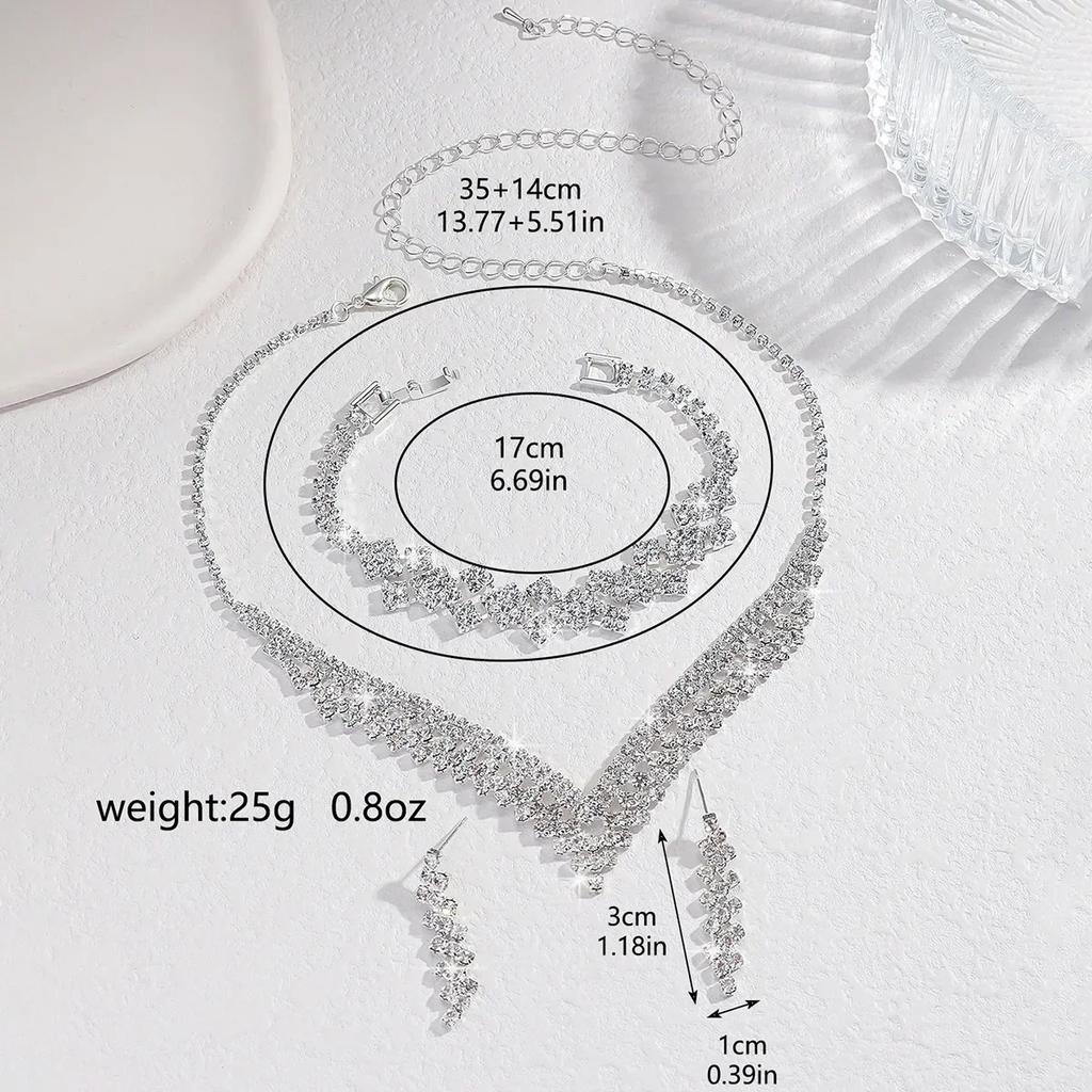3pcs Bridal Jewelry Set  Plated Rhinestone Fold Clutch Bracelet Tassel Earrings Wedding Jewelry Gift Trendy Style