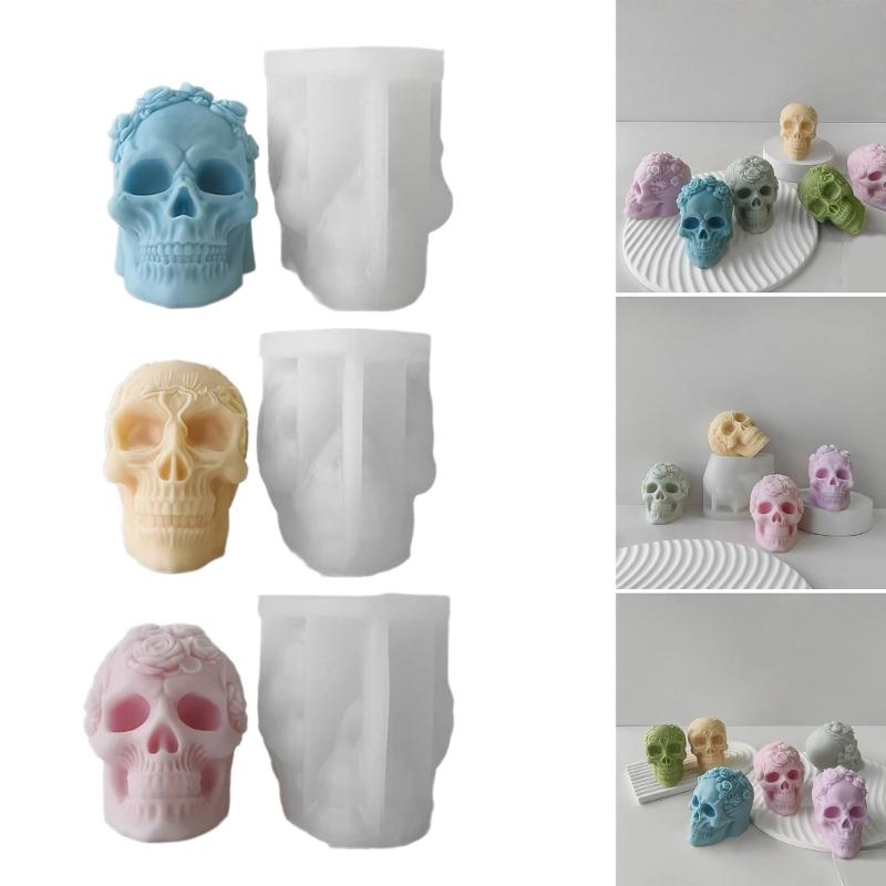 3D Skull Resin Molds Halloween Candle Mold Rose Skull Shaped Candle Making Mould Handmade Fondant Cake Aromatherapy Mold