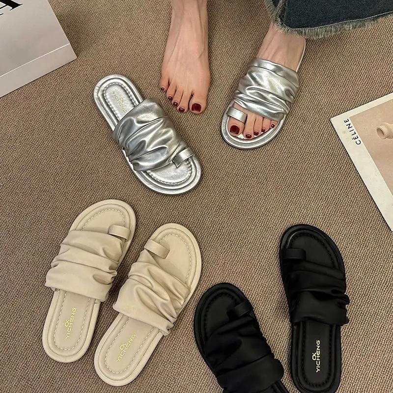 Fashion Off White Shoes Flat On Beach Open Toe Outside Word Women's Slippers and Ladies Sandals Slides Trend Footwear Unique B F I Sale