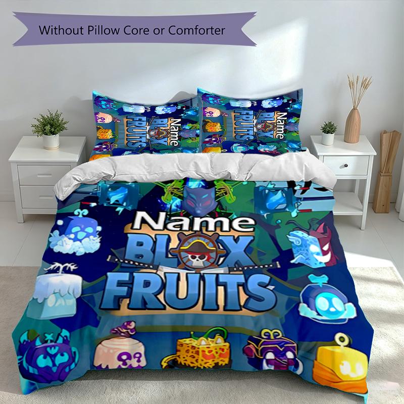 3pcs Custom Name Game Blox Fruits Set,Includes 1 Duvet Cover and 2 Pillowcases,All-season Bedroom Decor