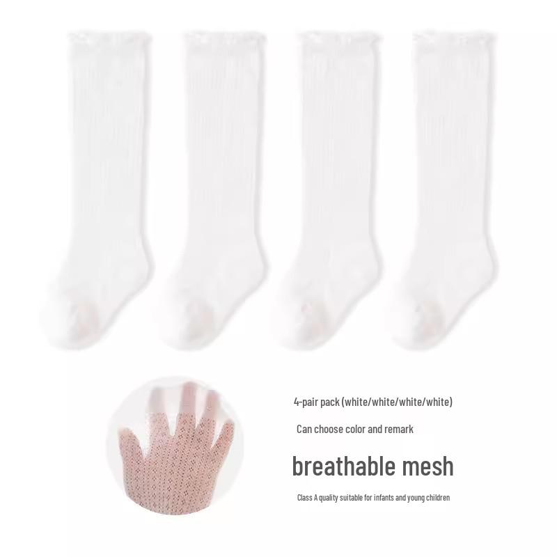 Kids' Candy Color Over-the-Knee Socks - Spring/Summer Breathable Mesh, Combed Cotton Long Socks