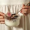 Todays Present 4pcs Vintage Glass Coffee Mugs Gifts for Women, Overnight Oats Containers With Bamboo  and Spoons, 15oz Clear Em
