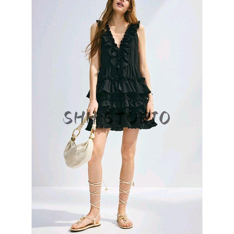 Summer New Arrival Women's Cotton French Frill Sleeveless Cake Dress Wave Chic Style Short Dress 1280381