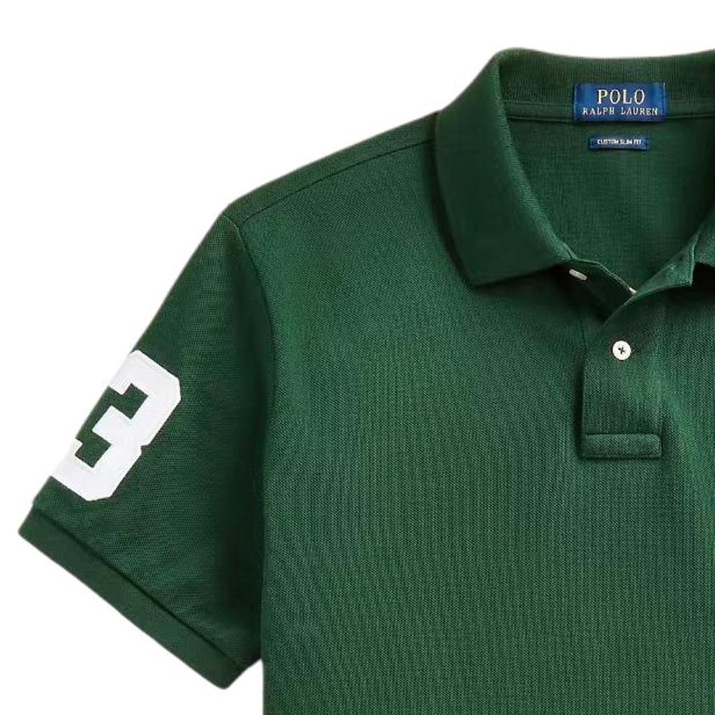 Polo Ralph Lauren Logo Vyšívané Ležérní Pletené Polo Tričko s Krátkým Rukávem Pánské Polo Trička Tmavě Zelená 710807546-005