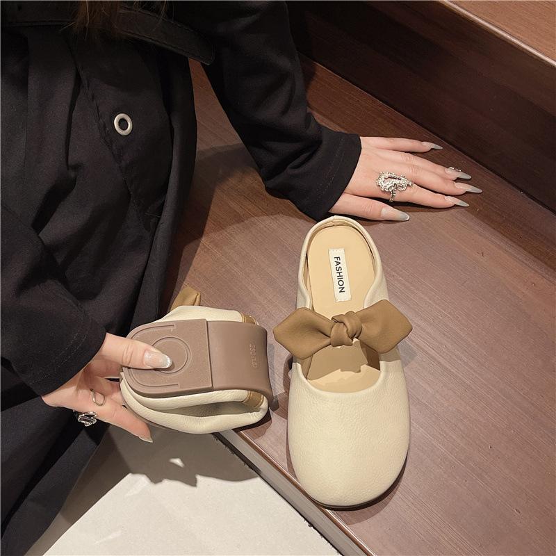 Fairy style bow bag head half slippers female summer wear 2025 new fashion soft bottom French out cool slippers
