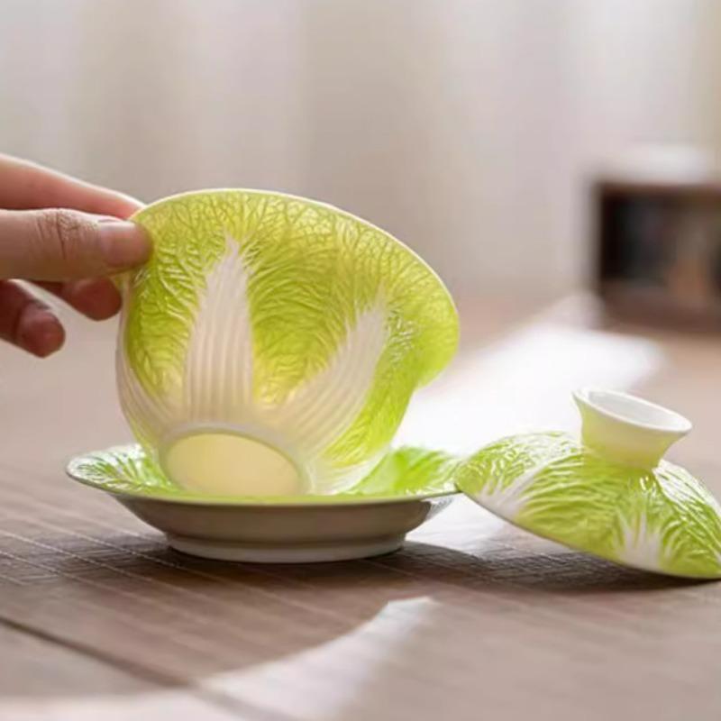 Schafsfett Jade Porzellan Bai Cai Gaiwan Weißes Keramik-Teegeschirr Kreative Haushaltsnutzung Kohlendesign Kung Fu Brautasse mit Deckel