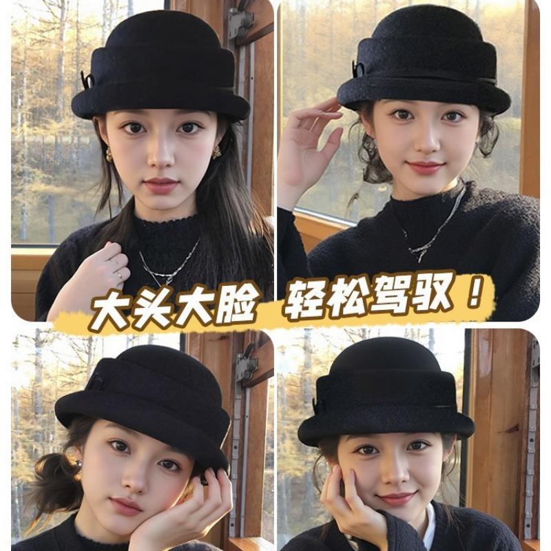 Vintage Hepburn Style Black Round Top Bucket Hat For Women