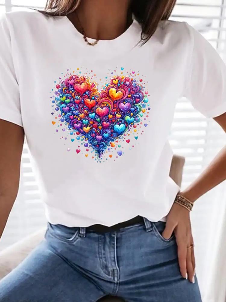 (Asian Size) Clothing T Shirt Woman Women Sweet Flower Floral  Fashion Tee Top Print Female Short Sleeve Graphic T-shirts