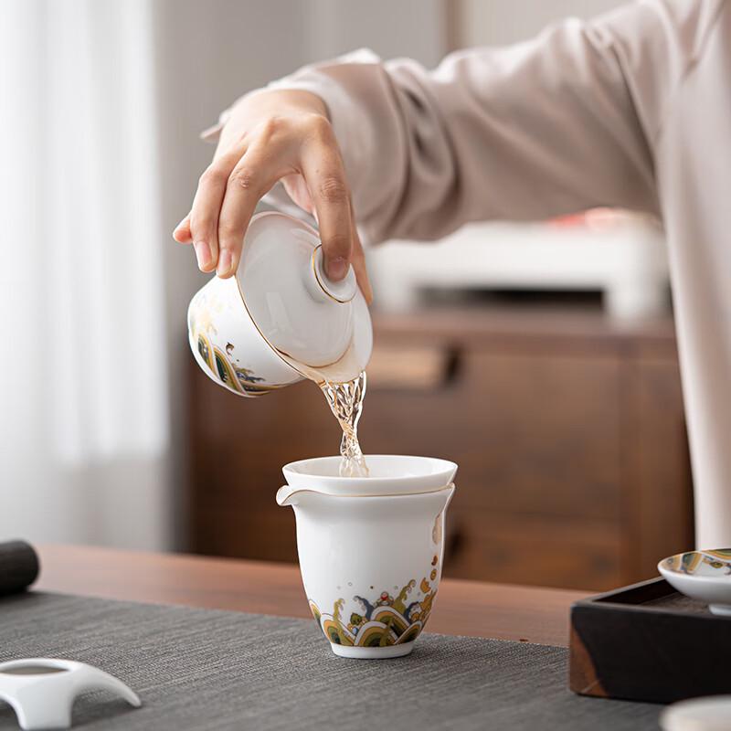 SUSHI CERAMICS Chinese Style Sea Wave Gongfu Tea Set (Xishi Teapot & Gaiwan)