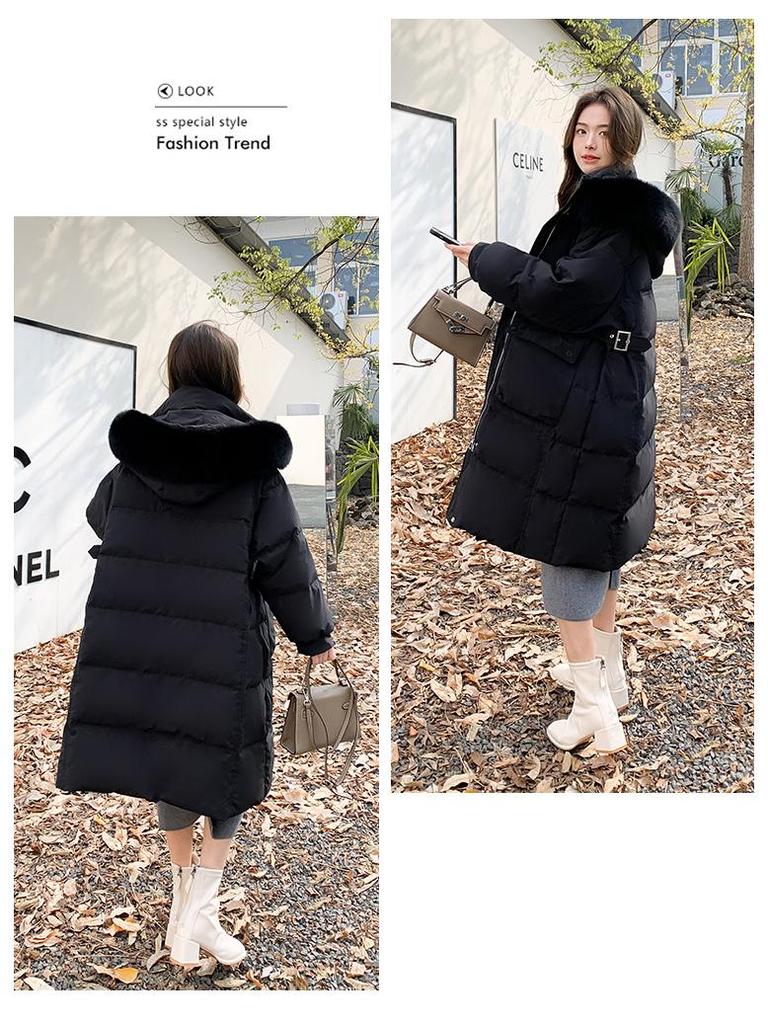 Plus Size Long Down Jacket for Women with Fur Collar and Hood, 300 Jin Capacity