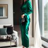 Autumn 2025 New Arrival: Women's Slim V-Neck High-Waist Lace-up Long Dress