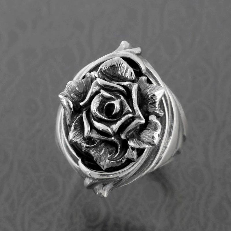 

Vintage Thai Silver Rose Flower Open Rings For Men Women Hip Hop Fashion New Jewelry Gift Party Rock anillos resizable