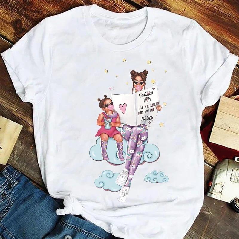 Mother Fashion Clothes Stylish T Tshirt Top Lady Print Girl Tee T-Shirt T-shirts Women Cartoon Leopard Letter Trend Mama Mom