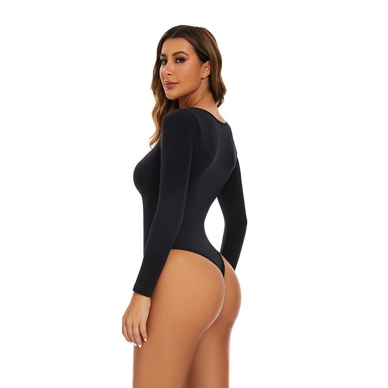 Nahtloser Square Neck Langarm Tummy Control Po-Lifting Taillenraffender Bodysuit Formwäsche