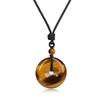 Tiger Eye Pea Disc Power Stone Pendant Necklace for Increased Wealth [COAI] (Unisex)
