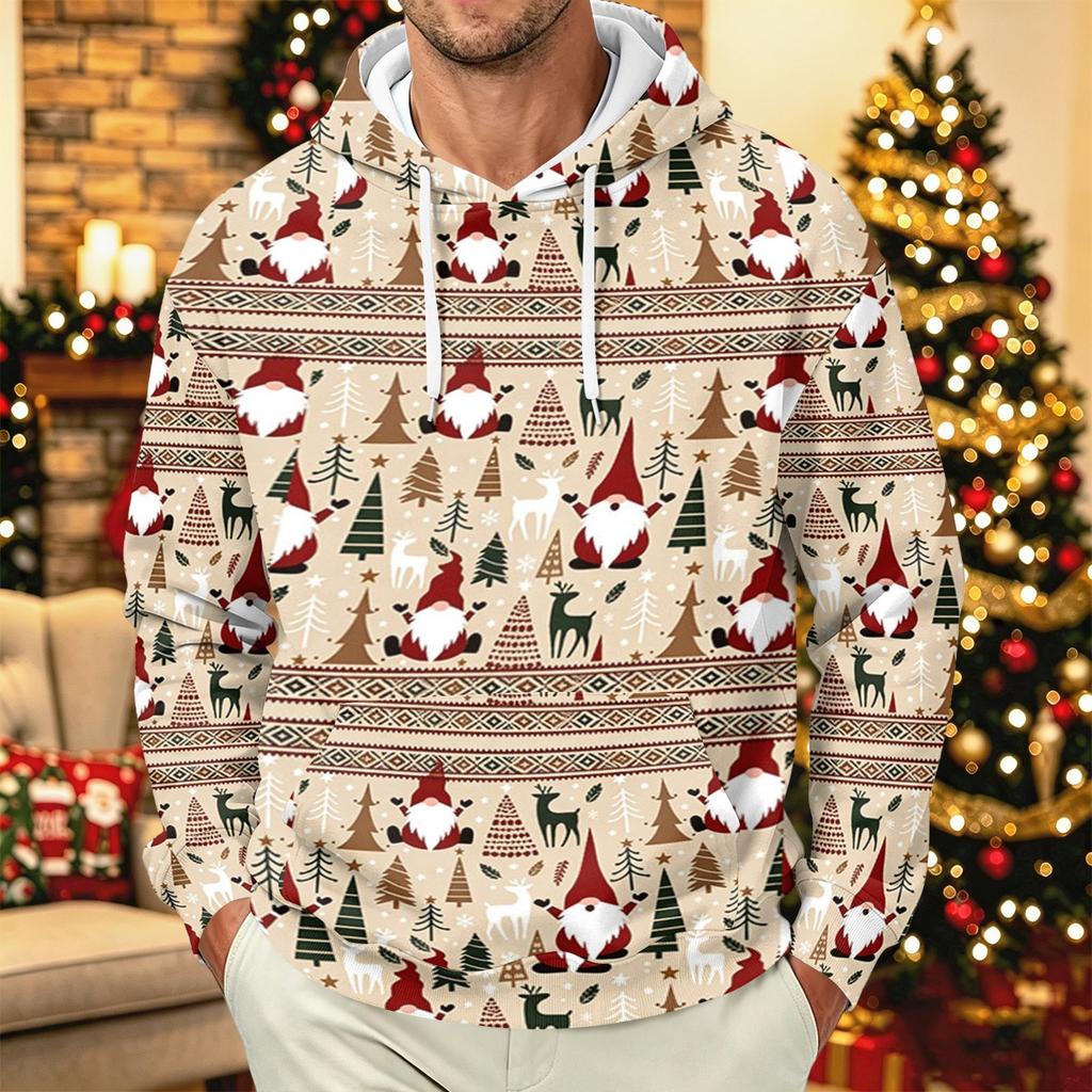 Moletom Masculino com Capuz e Manga Longa com Estampa de Natal para Uso Casual nas Festas