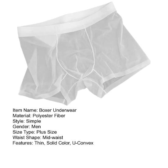 Men Boxer Underwear Mid-rise Tight Cut High Elasticity Shorts Briefs Seamless See-through Solid Color U-Convex Panties