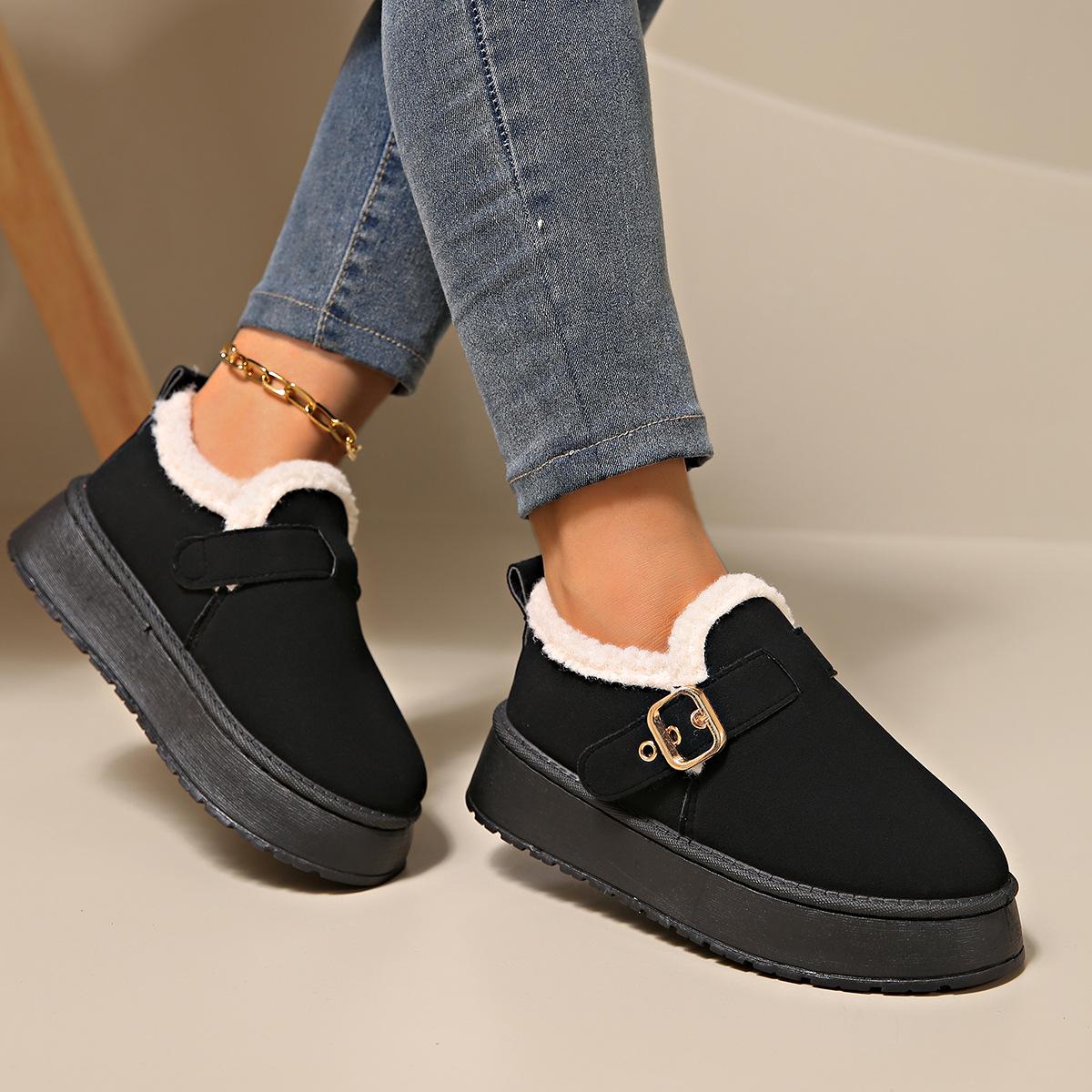 

Женские зимние угги, ленивые, на одной педали, на толстой подошве, с густым мехом, женские хлопковые ботинки 39 чёрный