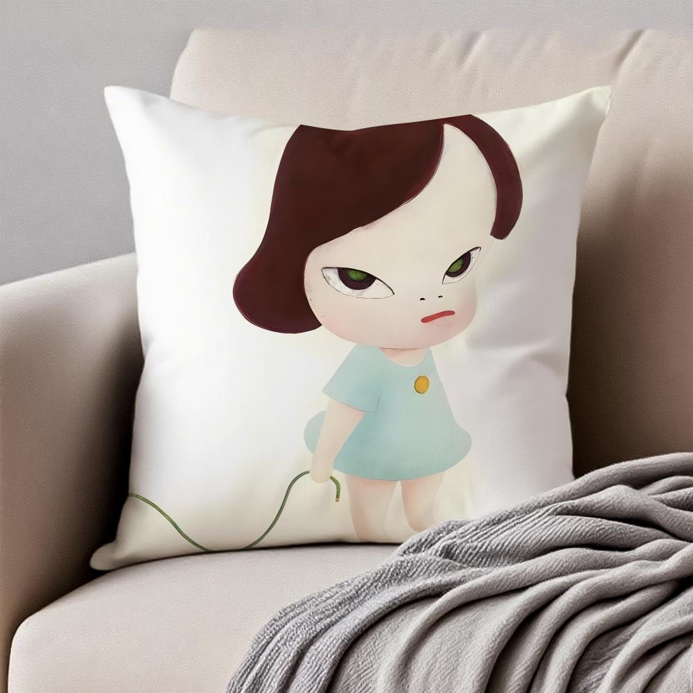 Whimsical Cute Japanese Art YYoshitomo Nara Cushion Cover Pillowcase Antidustmite Invisible Zipper Short Plush Sofa Cushion