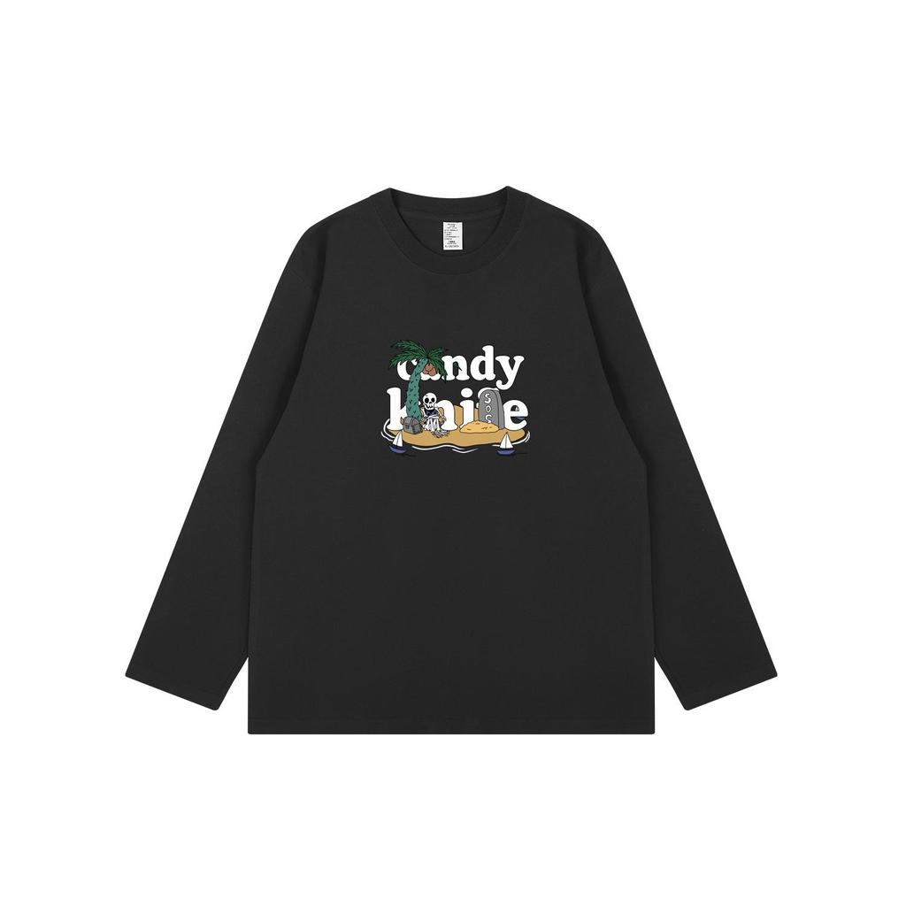 American Style Cute Cartoon Couple Long Sleeve T-Shirt, Pure Cotton, Trendy for Autumn and Winter.