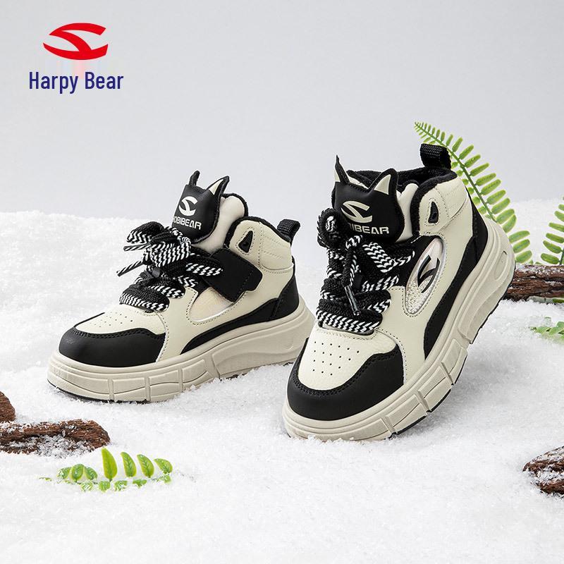 Happy Bear Plush-Lined Children's Winter Skateboard Shoes - Warm Cotton Casual Shoes for Boys and Girls