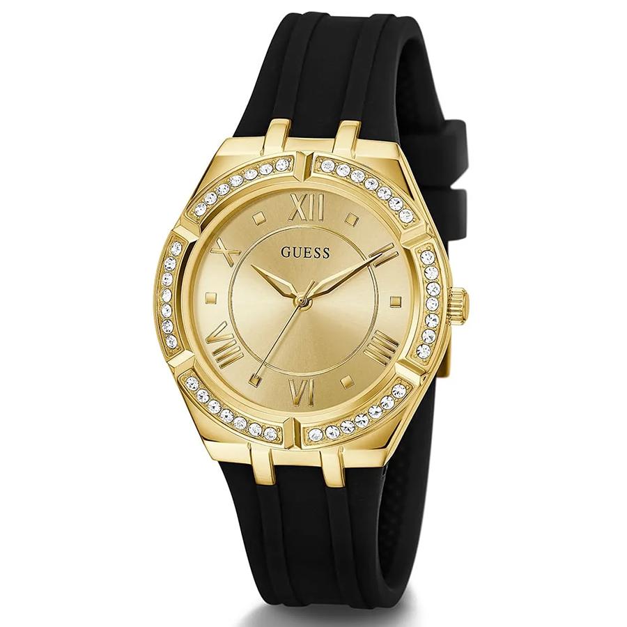 Guess Gold Dial Black Silicone Strap Women's Quartz Watch - GW0034L1