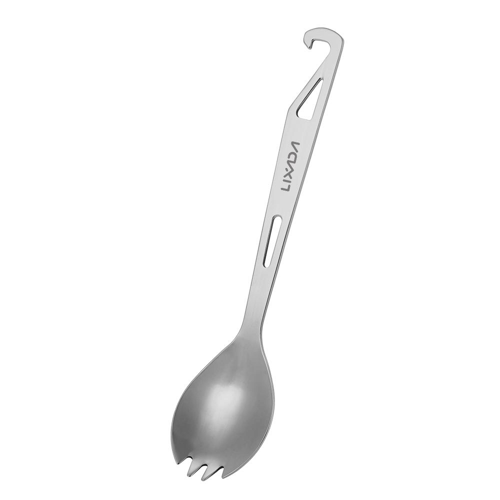 Lixada Edelstahl-Göffel mit Flaschenöffner, leichtes Outdoor-Dinner-Göffel-Besteck für Reisen