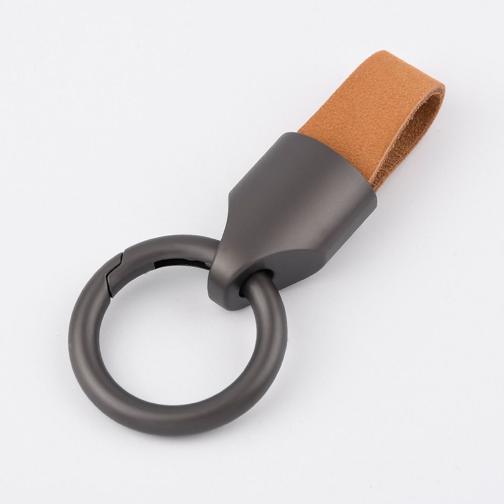 

Key Ring Car Key Buckle Keys Organizer Round Buckle Unique Leather Key Chain Auto Car Accessories Brown-Matte Black