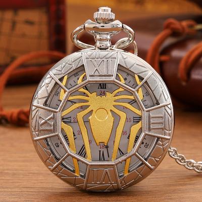 Retro Fashion Men's Hollow Spider Design Quartz Pocket Watch with Necklace,ideal Choice for Gifts