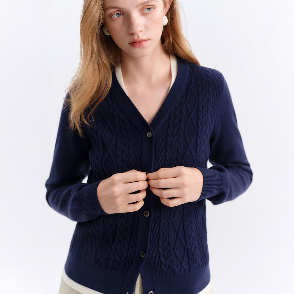 Wednesday Delight Wd_Fake Two-Piece Cable Cardigan_Navy