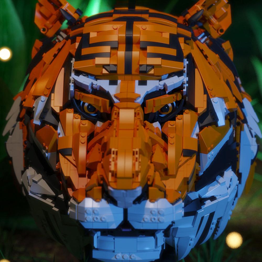3000PCS Creative The King of Beasts Tiger Head Building Blocks DIY Animal Construction Set Bricks Home Decor Gift For Friend