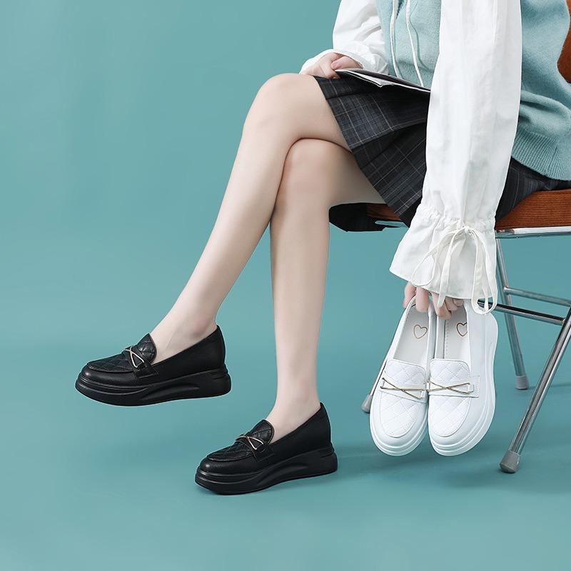 Women's Leather Mary Jane Women's Shoes with Height Increase In Spring, Small Leather Shoes, Nurse Shoes Are Comfortable