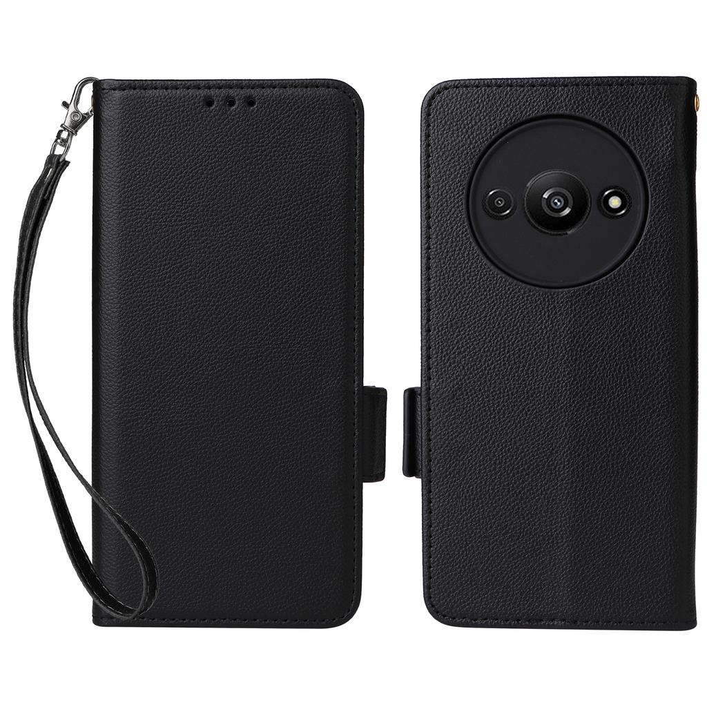 For Xiaomi Redmi A3 4G/Poco C61 4G Case with Wrist Strap Litchi Texture PU Leather Wallet Phone Cover