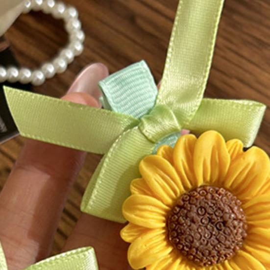 2Pcs Girl Hairpins Versatile Sunflower Decor Hair Clips Wide Soft Ribbon Decoration Side Bangs Hair Pins Hair Accessories