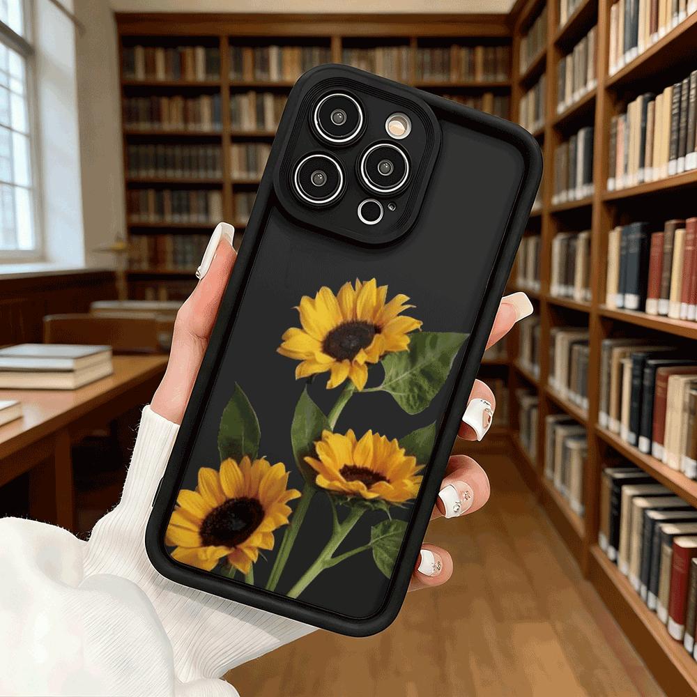 Vibrant Yellow Sunflowers on White Soft TPU Phone Case for iPhone 17 16 15 14 13 12 11 Pro Max Plus Shockproof Anti-Slip Cover