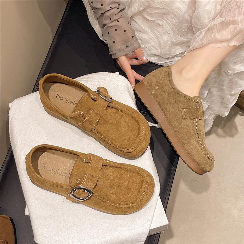 Retro suede platform Boken shoes women's autumn new soft-soled Doudou shoes French high-end casual shoes