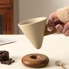 Vintage Coffee Mug Ceramic Conical Cup with with Wooden Handle & Saucer Stable Tea Mug Unique Gift for Tea & Coffee Lovers