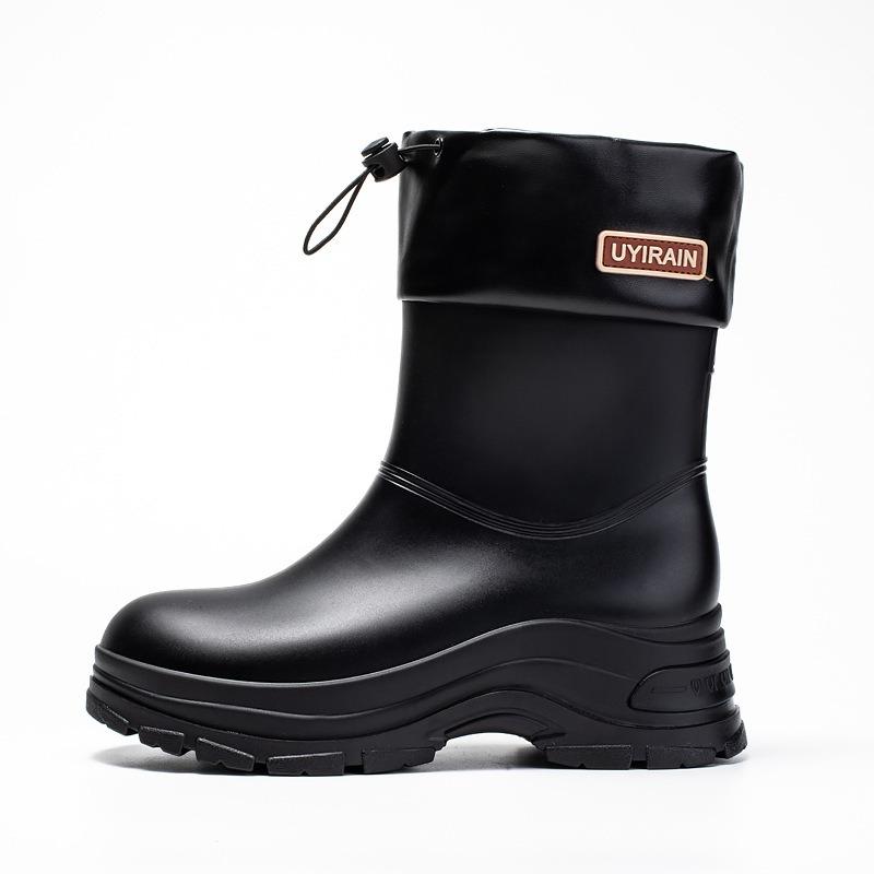 New Rain Shoes Women's Short Rubber Shoes Adult Non-slip Water Boots Thick-soled Water Shoes Fleece Short Thickened Rain Boots Women