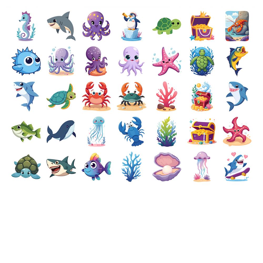 35 Stück-50 Stück Niedliche Schatzaufkleber Cartoon Meeresabenteuer Schreibwarenaufkleber Tieraufkleber Für Notizbuch Gepäck Handy