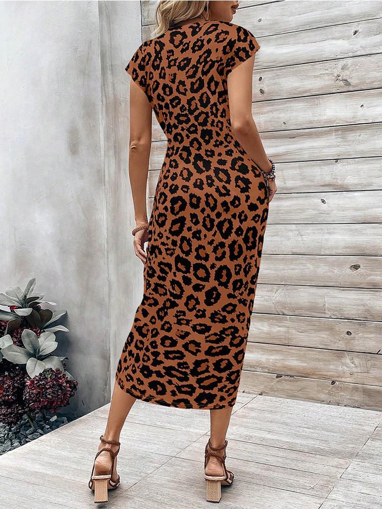 2025 Elegant Striped Short Sleeve Round Neck Waist Tie Summer Dress for Women