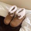 Snow boots women's British frosted leather fur integrated warm small potatoes flat bottom small cute velvet cotton shoes new women