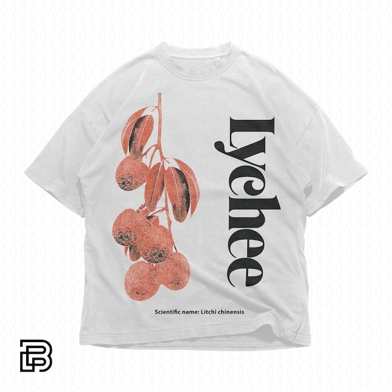 Lychee Graphic Tee Minimal Botanical Streetwear Shirt Vintage Fruit Print Tshirt Aesthetic Oversized Top