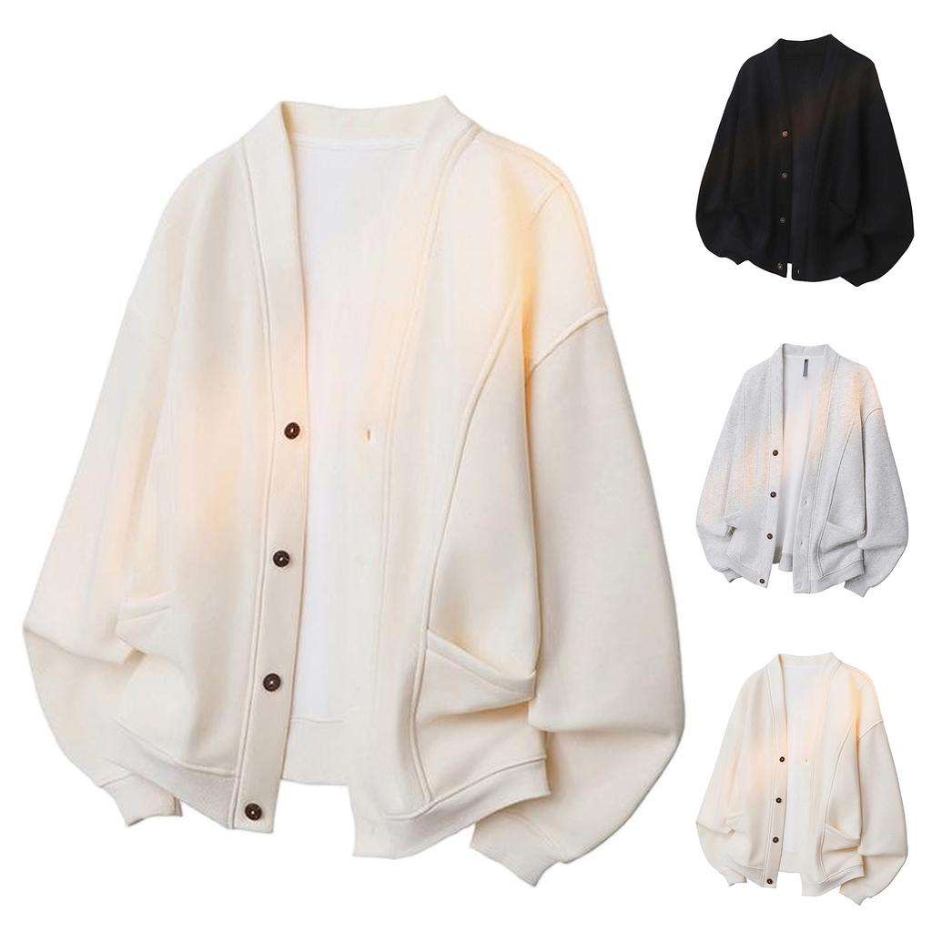 Men's High Street Loose Long-sleeved V-neck Hoodie Fashion Casual Lazy Cardigan Jacket