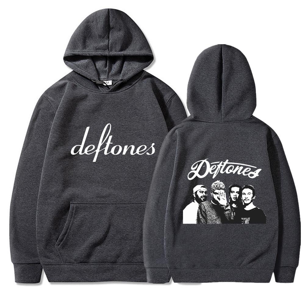 Deftones Hoodie Rote Rockband Merch Nu Metal Grunge Y2K Streetwear Unisex Langarm mit Bandfoto-Aufdruck