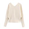 Womens V-Neck Knit Sweater Pullover - Minimalist Chic Regular Fit 2026 Short Length Long Sleeve