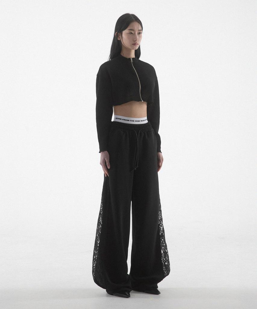 Paensyo Crop Knit Zip Up - Black
