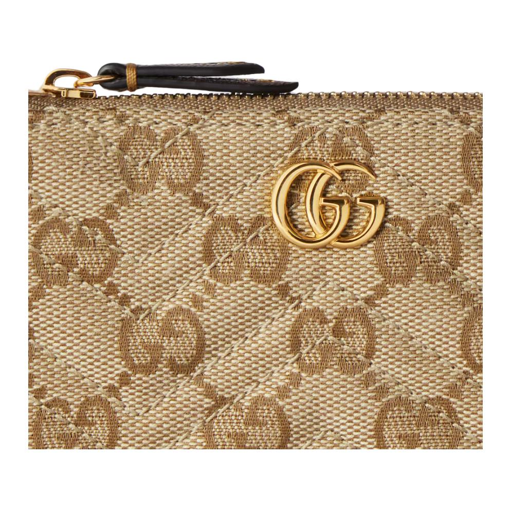 Gucci GG Marmont Generation Vintage Style Gold Hardware Zipper Closure GG Canvas Key Pouch Women accessories Beige Dark-Brown 837747-FAF05-9651