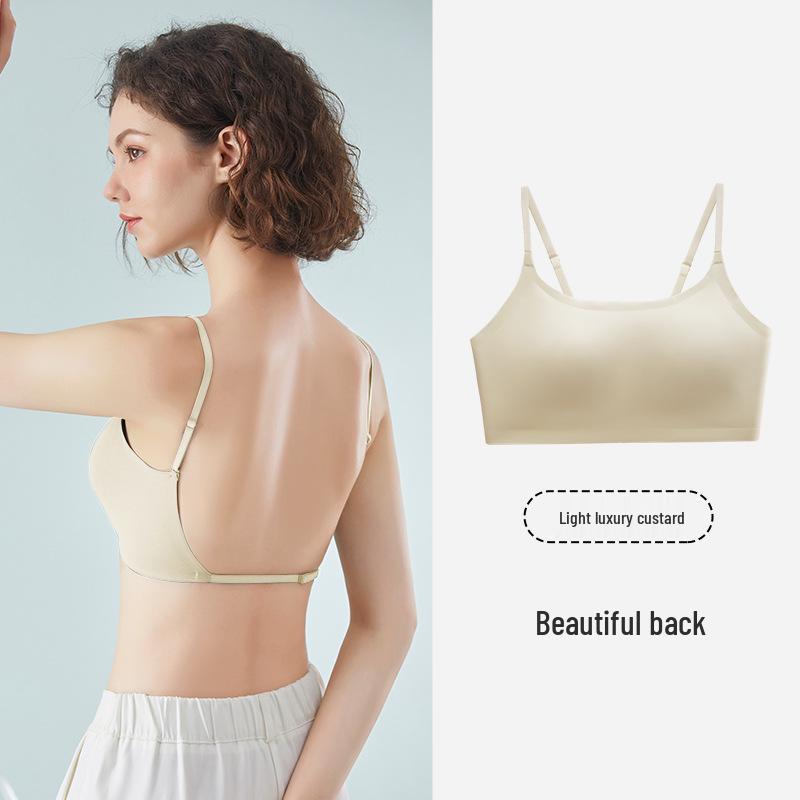 Dámská bezešvá tílka z ledového hedvábí v japonském stylu s prsními vycpávkami - U-střih, bez zad