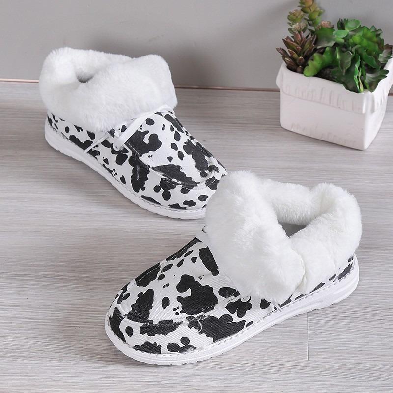 Plus Size Cotton Shoes Women's Winter 2025 New Casual Low-top Print Fleece Thickened Women's Snow Boots