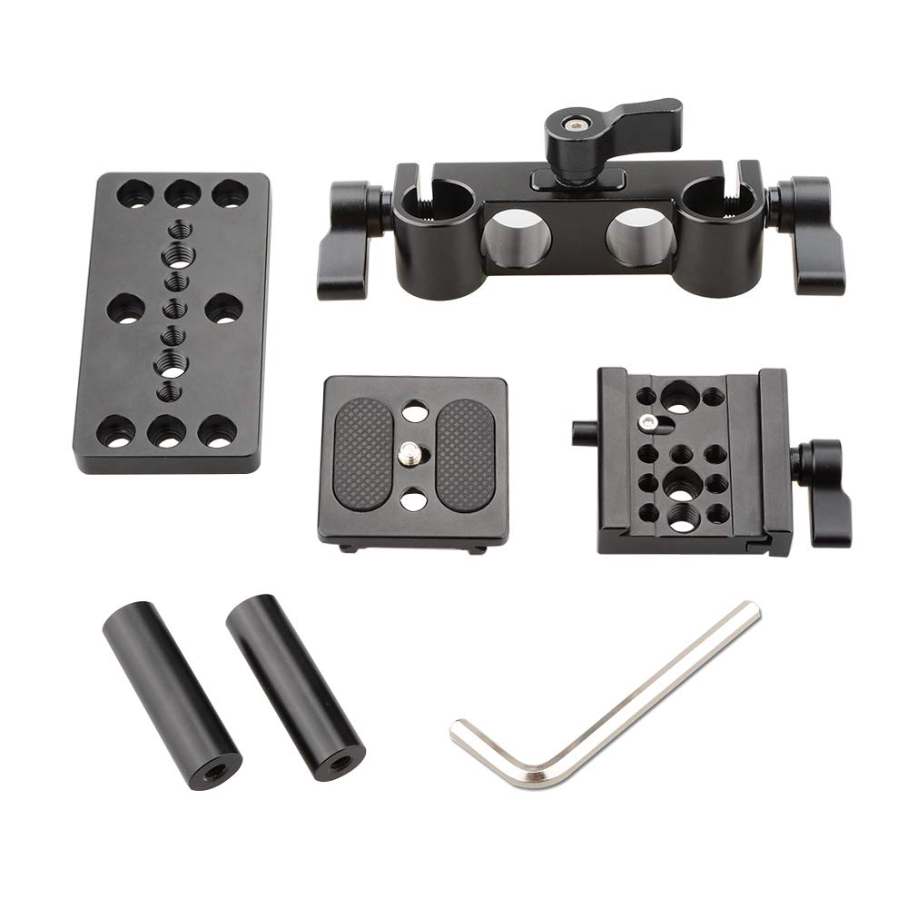 CAMVATE Universal Base Plate (for Arca-Swiss Compatible) with Adjustable Height and 15mm Rail Rod Support System for Stabilization